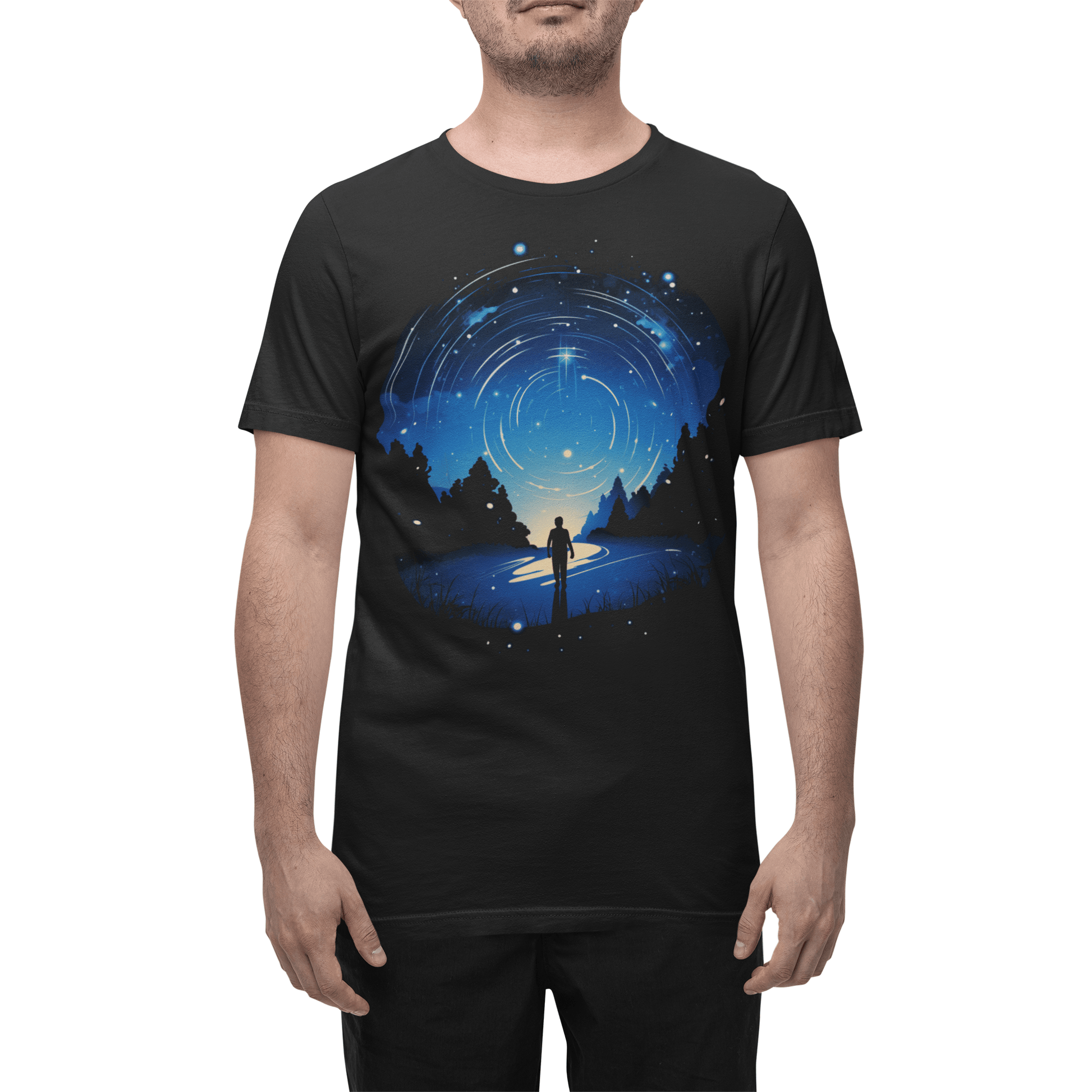 T-Shirt Cosmic Swirl: Explorer Gazing at the Night Sky T-Shirt