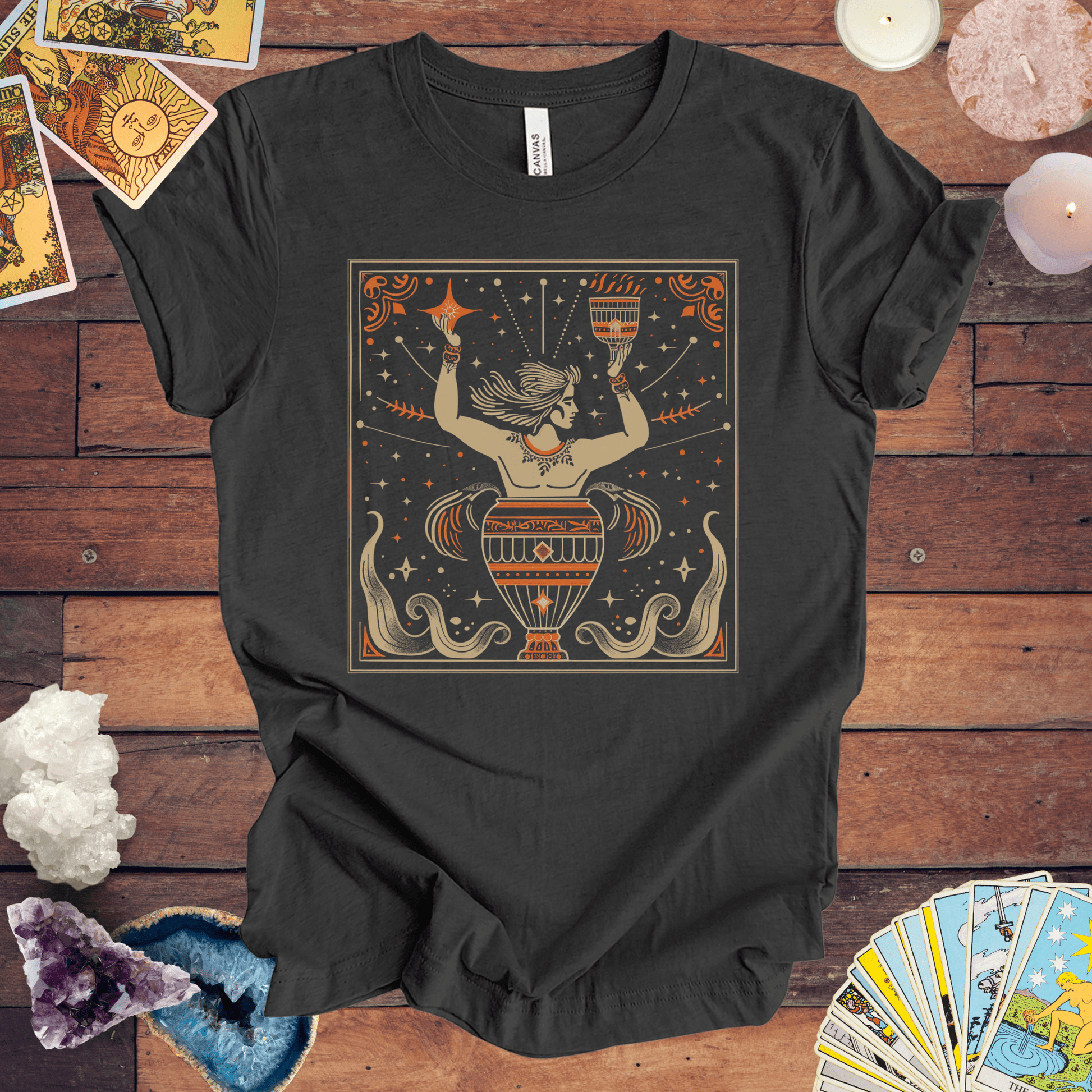 T-Shirt Dark Grey Heather / S Aquarian Essence: Aquarius Tarot Card T-Shirt