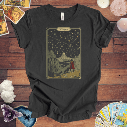 T-Shirt Dark Grey Heather / S Ascent of Ambition: Scorpio Tarot Card T-Shirt