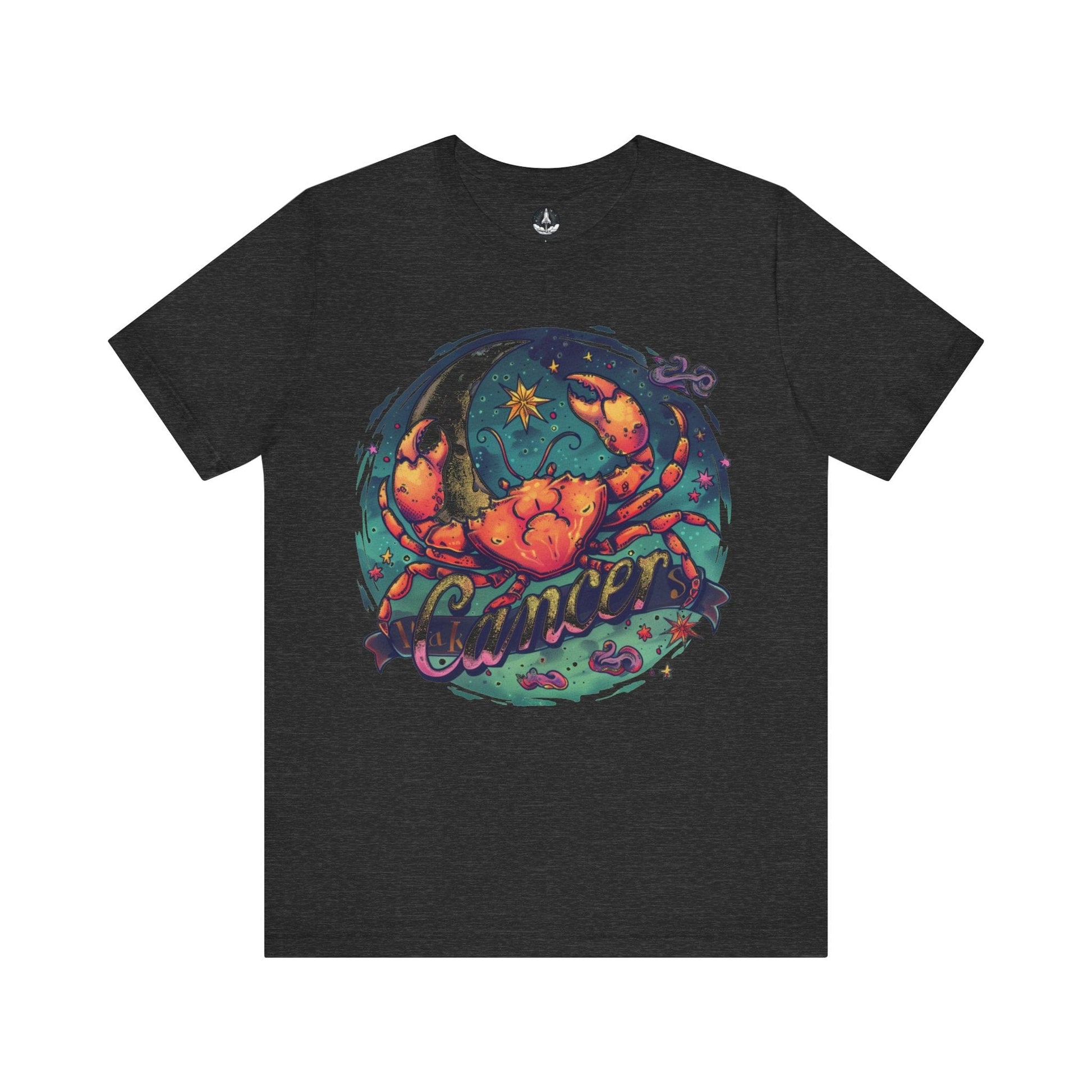 T-Shirt Dark Grey Heather / S Cancer Zodiac Tattoo Art T-Shirt: Cosmic Crustacean Vibrance