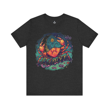 T-Shirt Dark Grey Heather / S Cancer Zodiac Tattoo Art T-Shirt: Cosmic Crustacean Vibrance