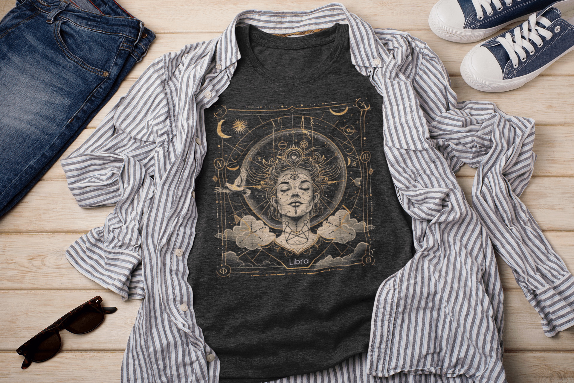 T-Shirt Dark Grey Heather / S Celestial Balance: Libra Tarot Card T-Shirt