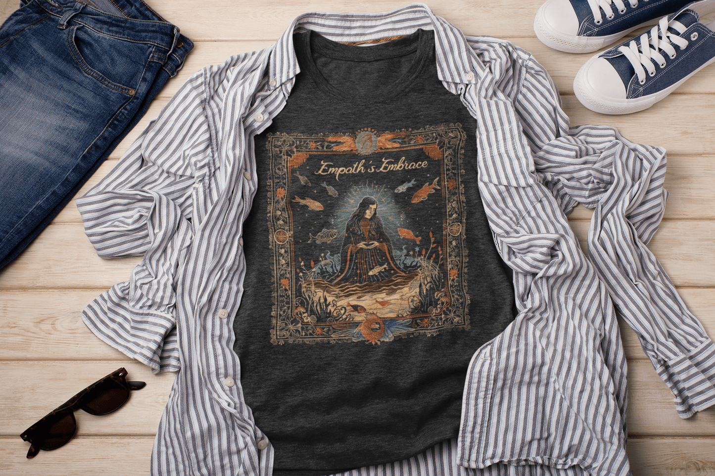 T-Shirt Dark Grey Heather / S Empaths Embrace: Pisces Tarot Card T-Shirt