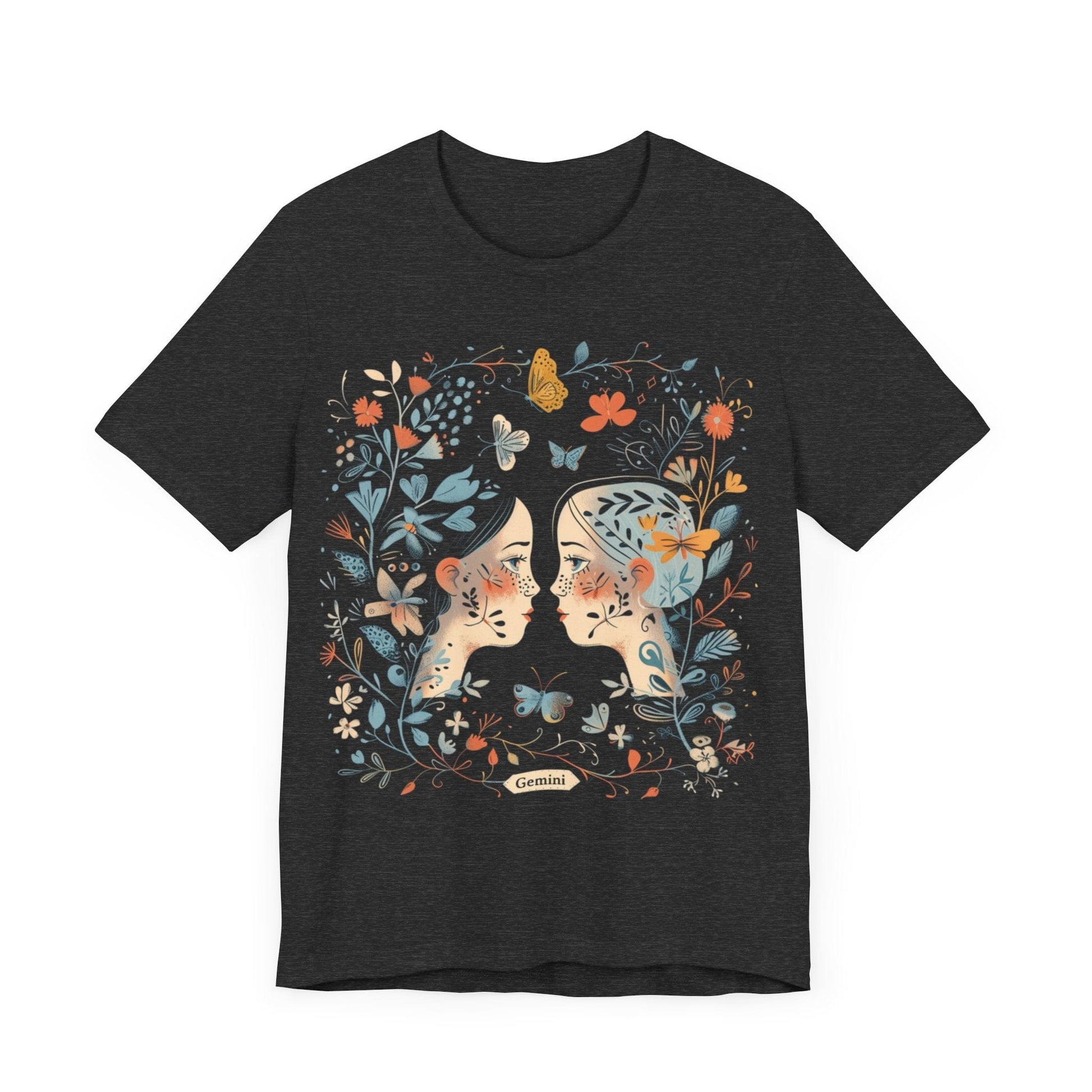T-Shirt Dark Grey Heather / S Gemini Floral Whisper T-Shirt: A Dance of Duality in Nature's Embrace