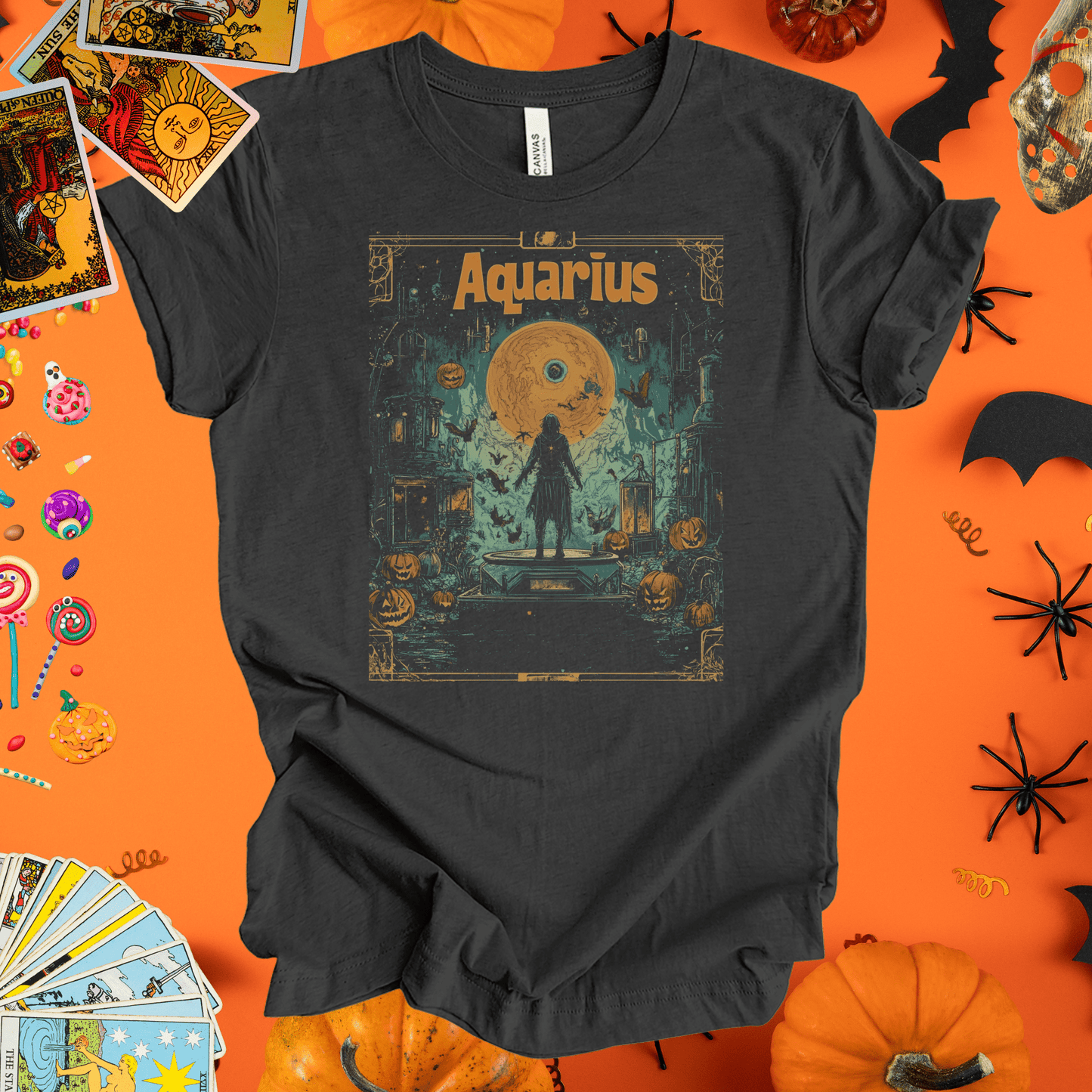 T-Shirt Dark Grey Heather / S Haunted Horizon  - Aquarius Tarot Card T-Shirt - Halloween Limited Edition