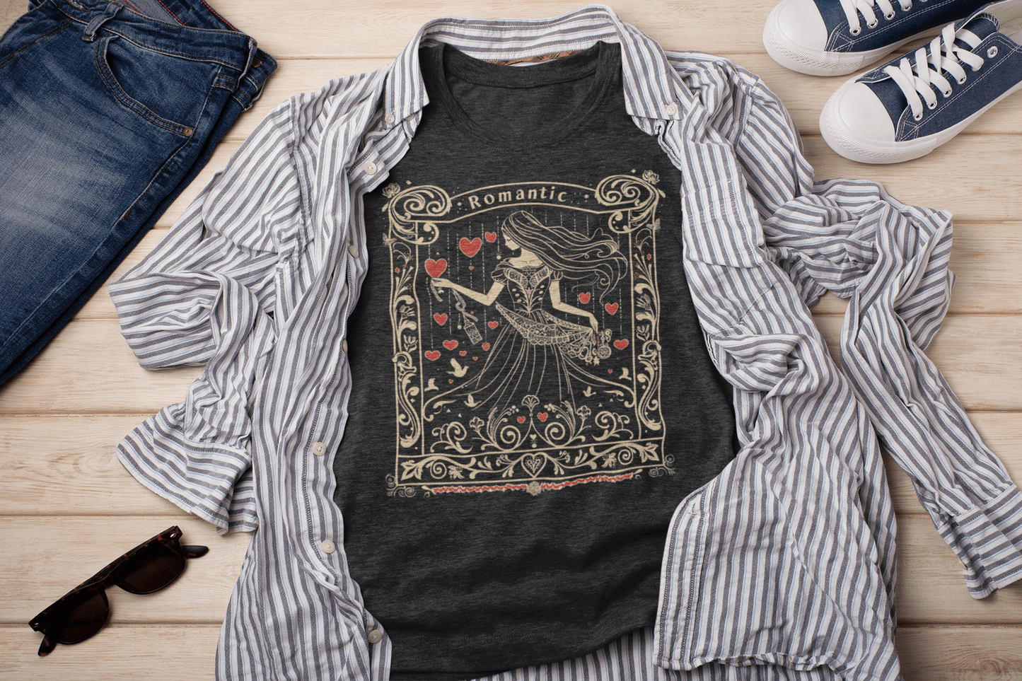 T-Shirt Dark Grey Heather / S Heartstrings Romantic: Libra Tarot Card T-Shirt