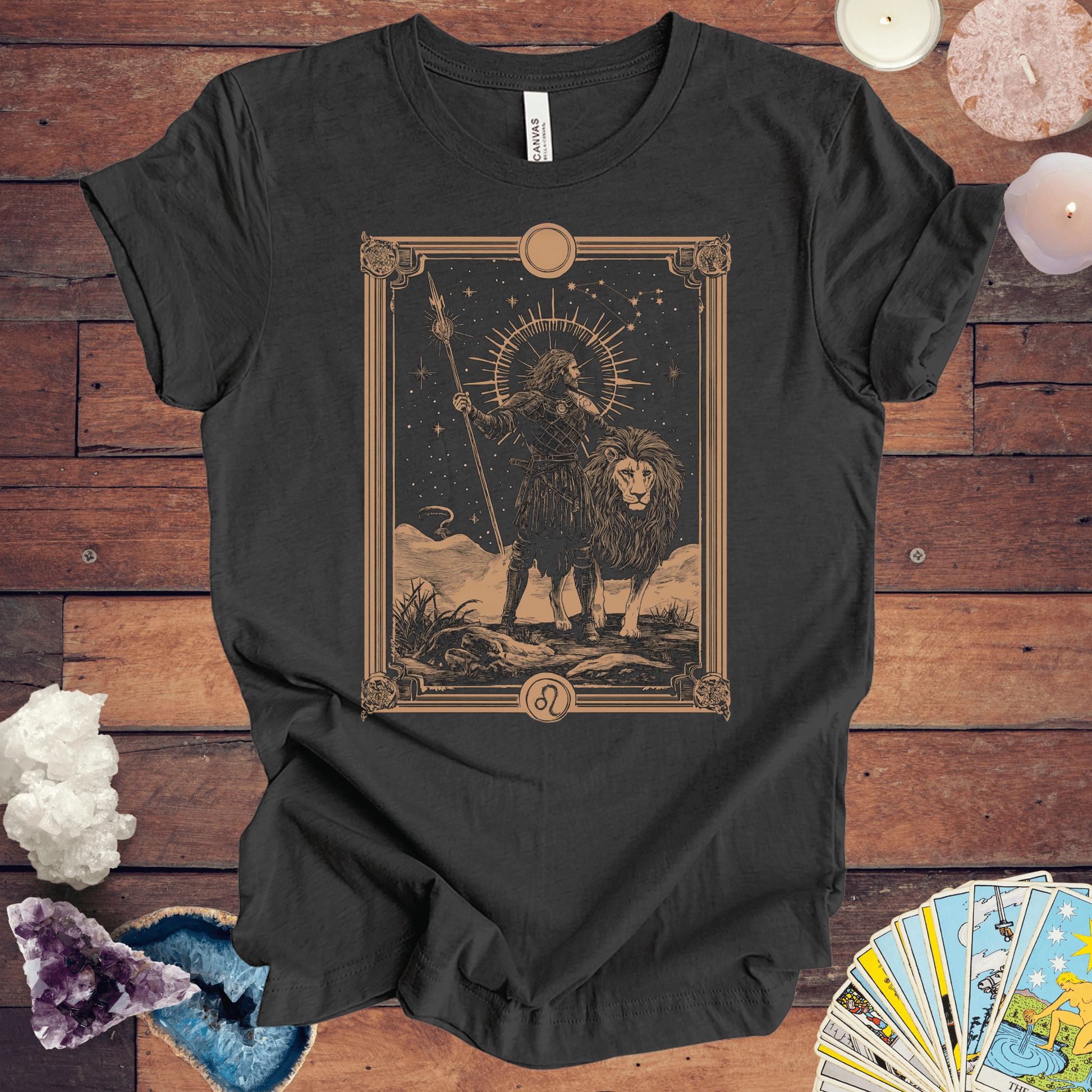 T-Shirt Dark Grey Heather / S Leo Bravery T-Shirt: Tarot-Inspired Fierceness