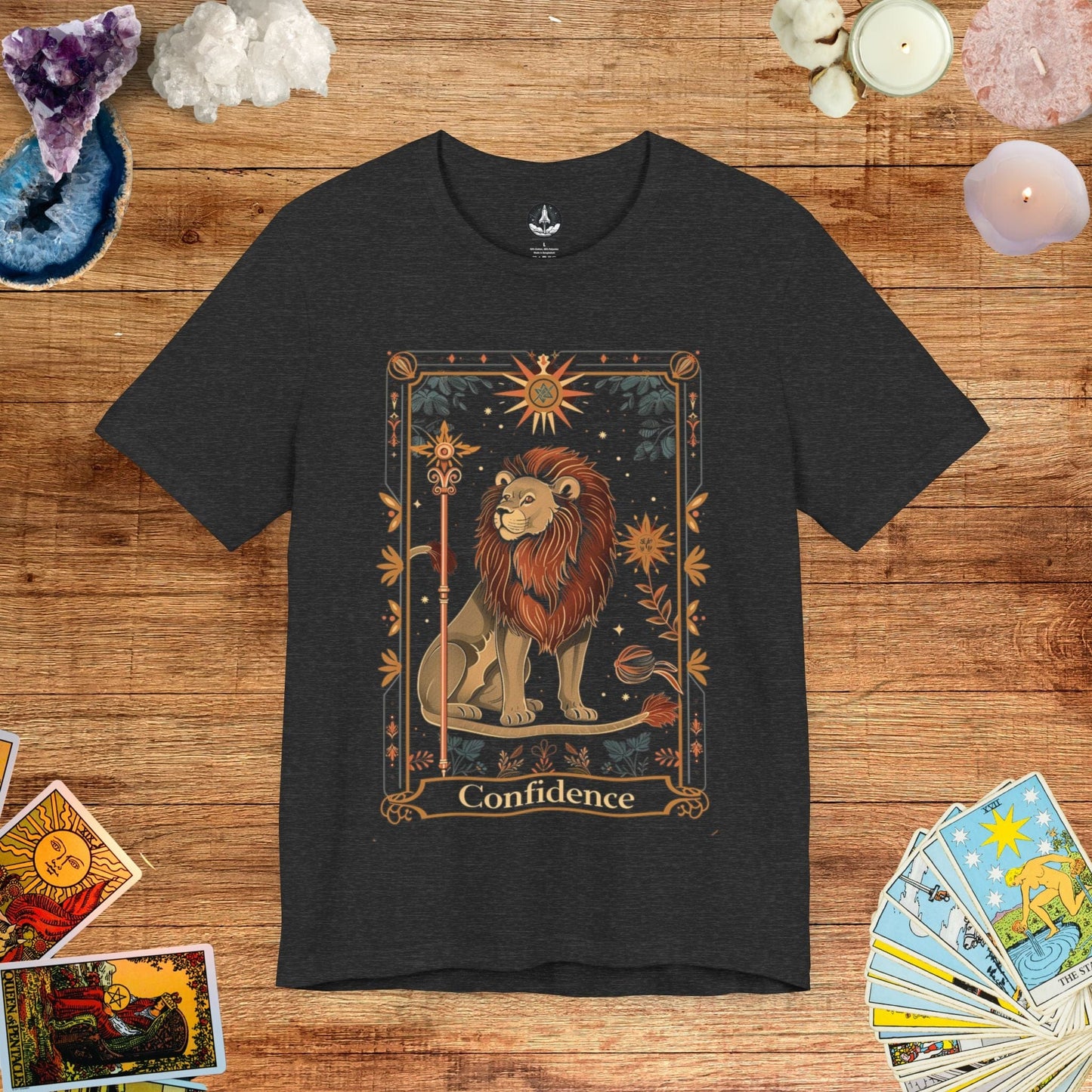 T-Shirt Dark Grey Heather / S Majestic Confidence Leo Tarot Card T-Shirt