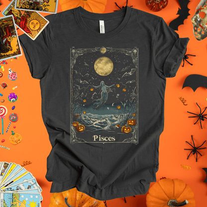 T-Shirt Dark Grey Heather / S Moonlit Haunt - Pisces Tarot Card T-Shirt - Halloween Limited Edition