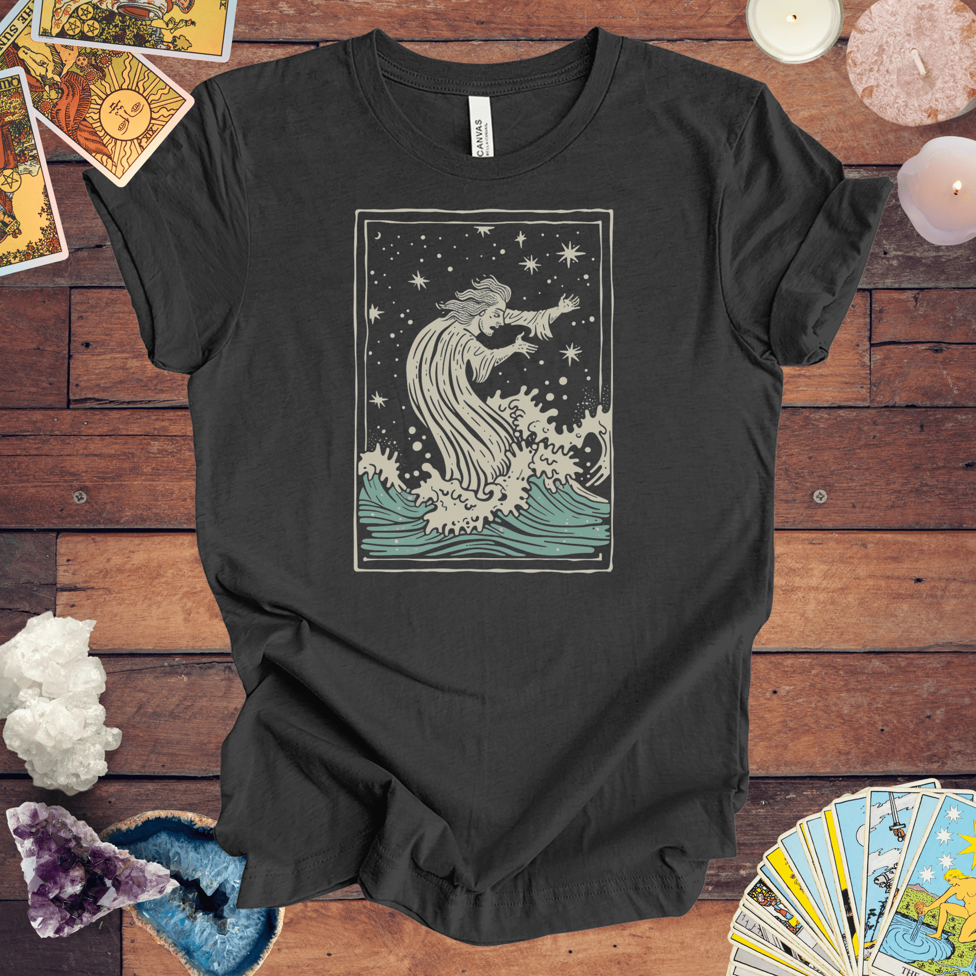 T-Shirt Dark Grey Heather / S Mystical Innovation for the Visionary: Aquarius Tarot Card T-Shirt