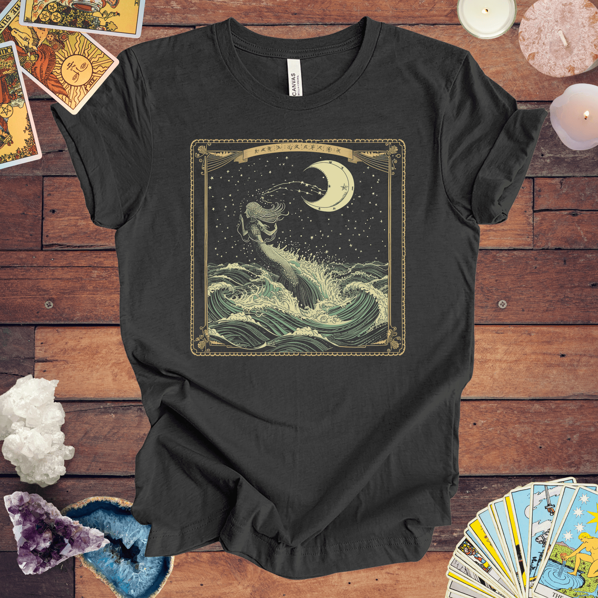 T-Shirt Dark Grey Heather / S Mystical Seas for the Reflective Soul: Aquarius Tarot Card T-Shirt