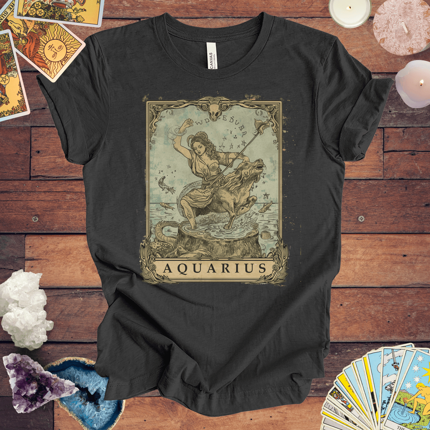 T-Shirt Dark Grey Heather / S Navigating Mystical Seas: Aquarius Tarot Card T-Shirt