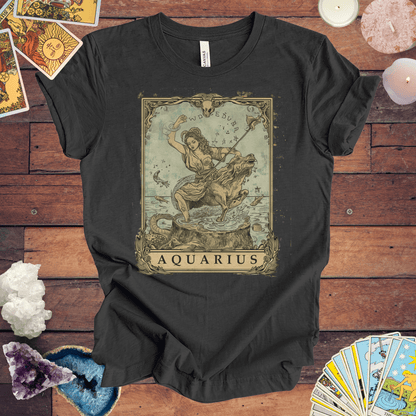 T-Shirt Dark Grey Heather / S Navigating Mystical Seas: Aquarius Tarot Card T-Shirt