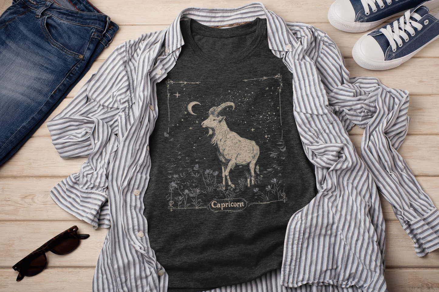 T-Shirt Dark Grey Heather / S Saturn’s Resolve: Capricorn Tarot Card T-Shirt