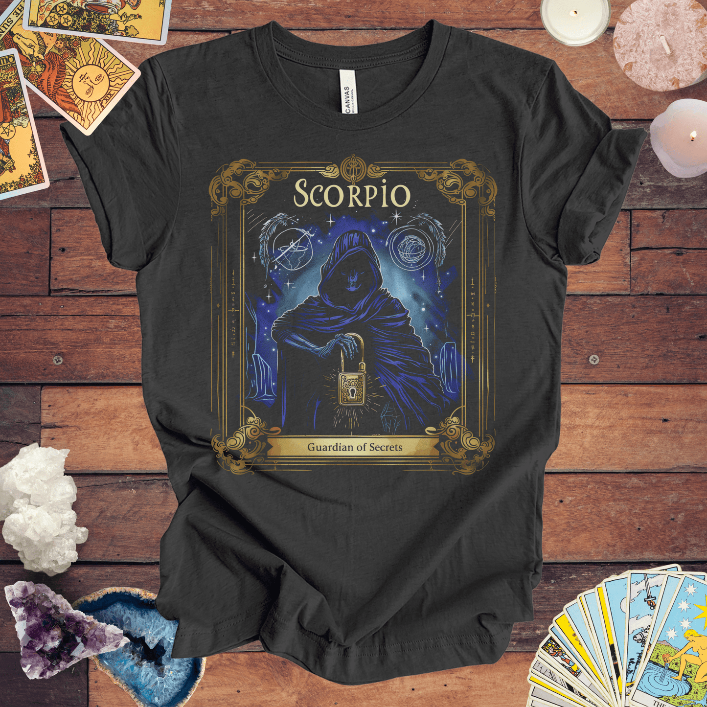 T-Shirt Dark Grey Heather / S Scorpio: Guardian of Secrets - Scorpio Tarot Card T-Shirt