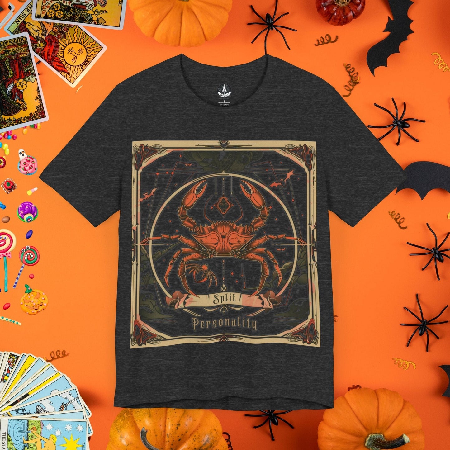 T-Shirt Dark Grey Heather / S Split Personality Cancer Tarot Card T-Shirt - Halloween Limited Edition