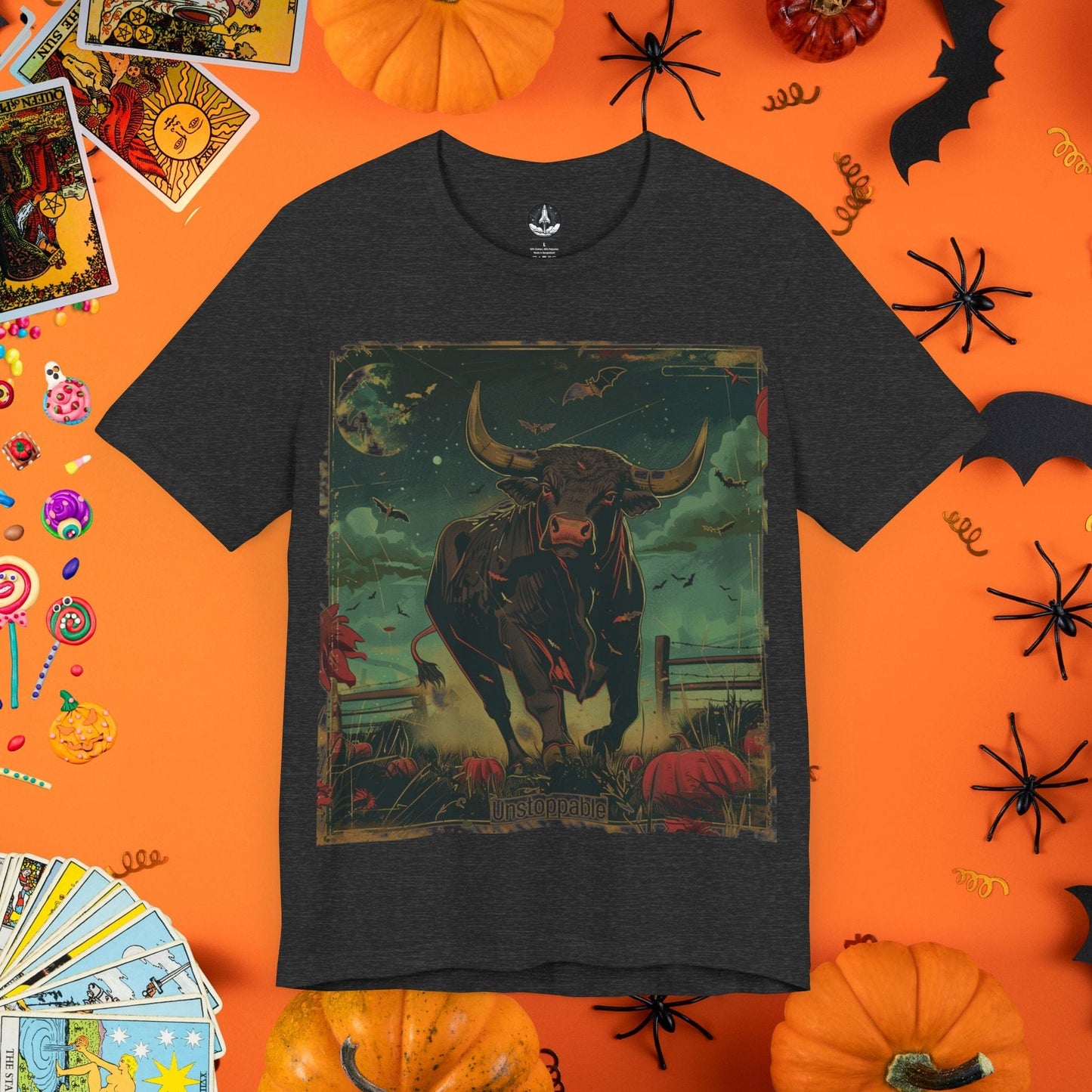 T-Shirt Dark Grey Heather / S Taurus Halloween Tarot Card T-Shirt - Halloween Limited Edition