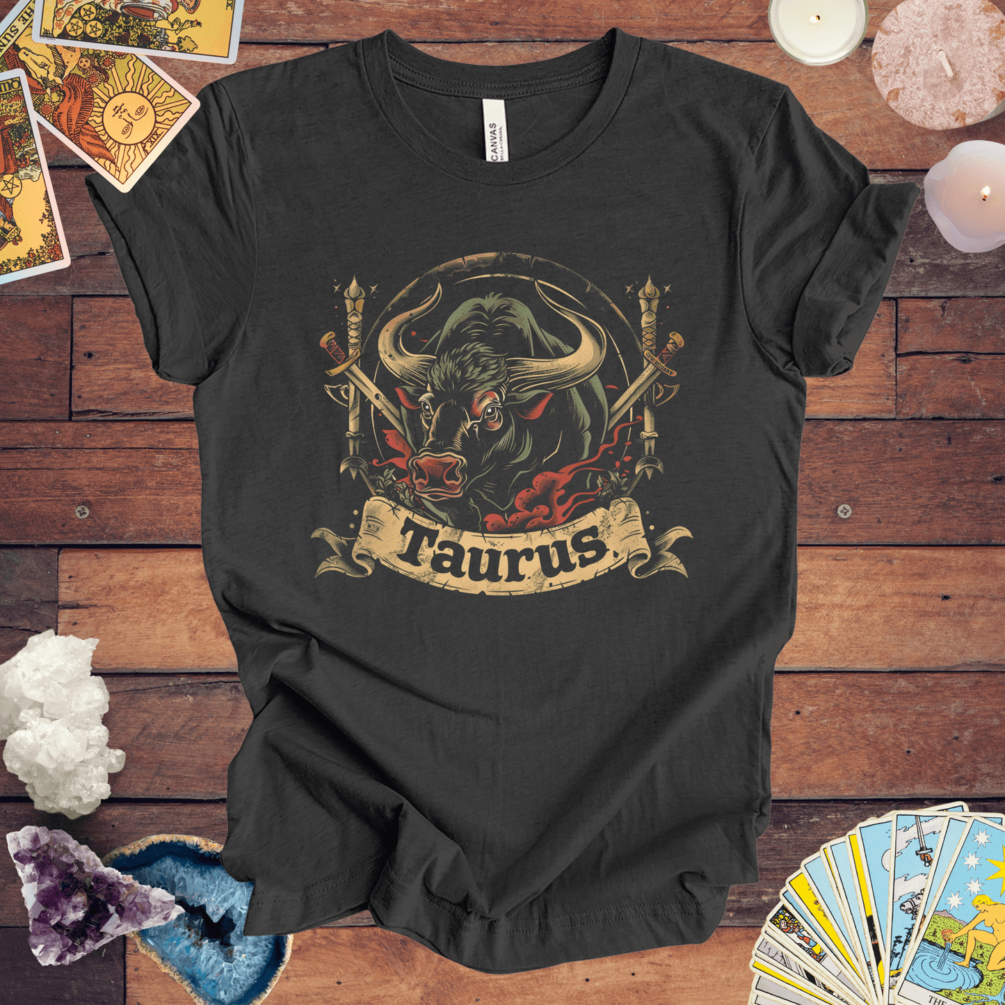 T-Shirt Dark Grey Heather / S Taurus Warrior Crest T-Shirt: Bold Zodiac Statement