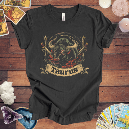 T-Shirt Dark Grey Heather / S Taurus Warrior Crest T-Shirt: Bold Zodiac Statement