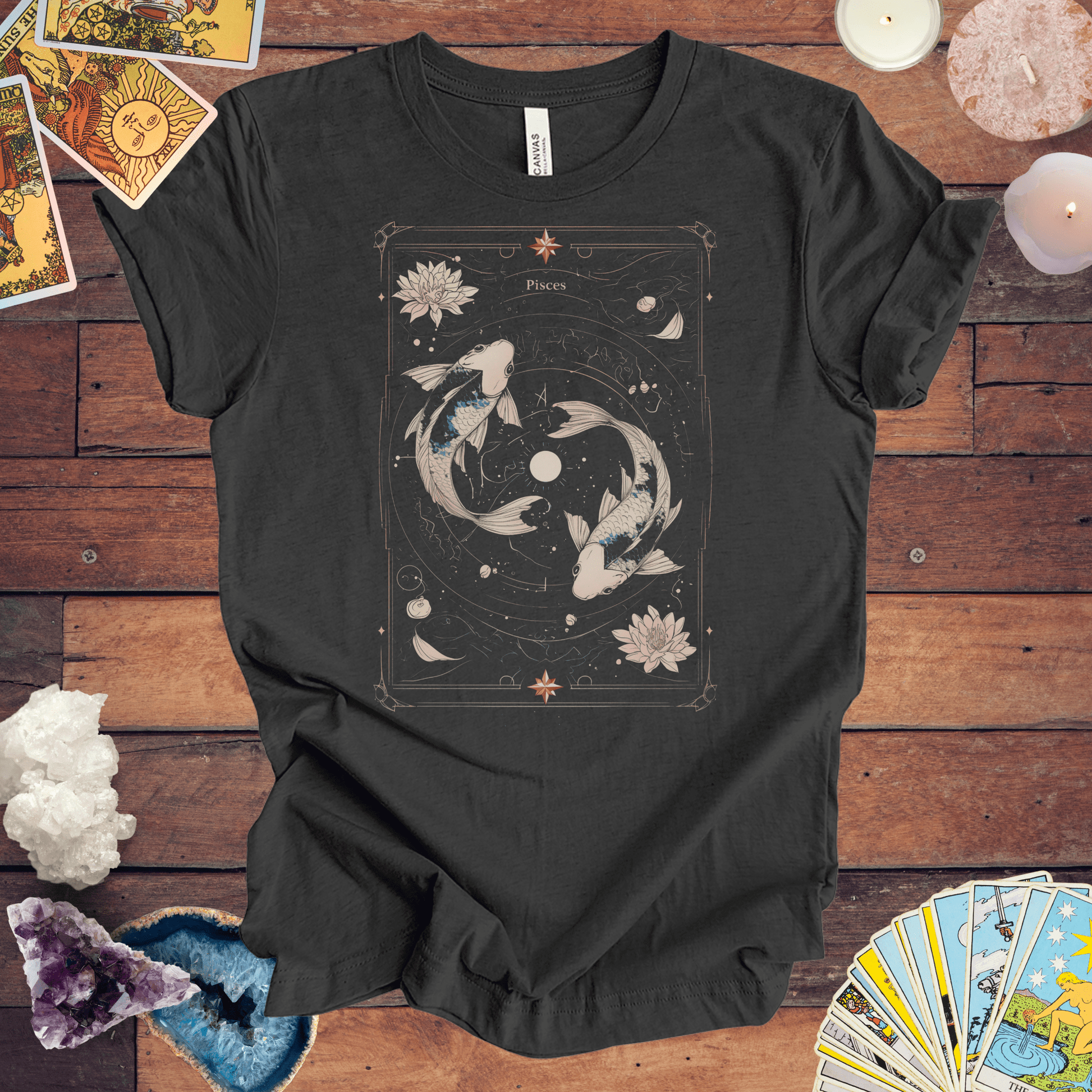 T-Shirt Dark Grey Heather / S The Dreamy Fish: Pisces Tarot Card T-Shirt