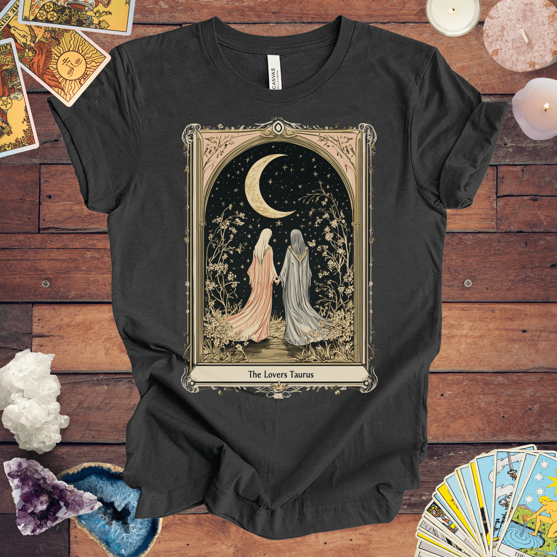 T-Shirt Dark Grey Heather / S The Lovers - Taurus Tarot Card T-Shirt