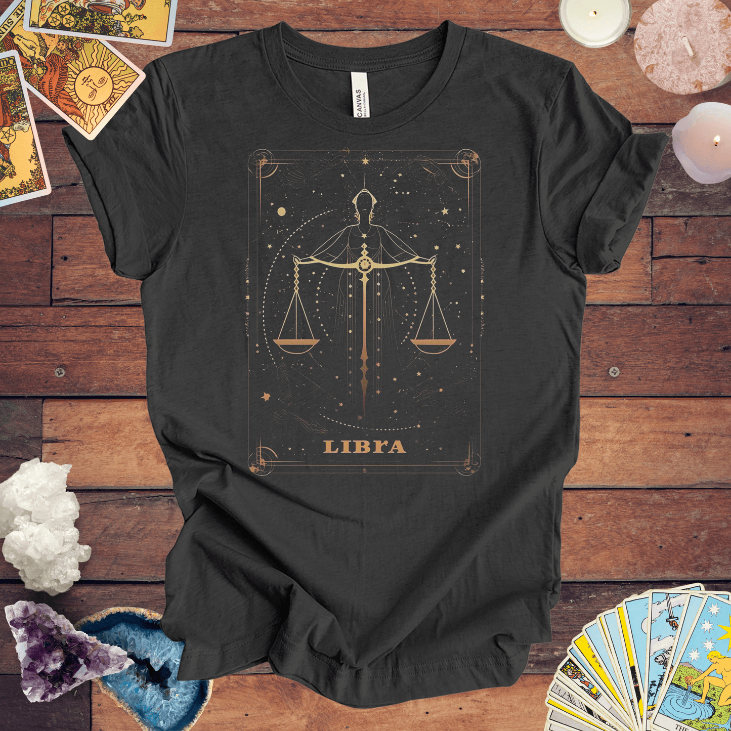 T-Shirt Dark Grey Heather / S The Scales: Libra Tarot Card T-Shirt