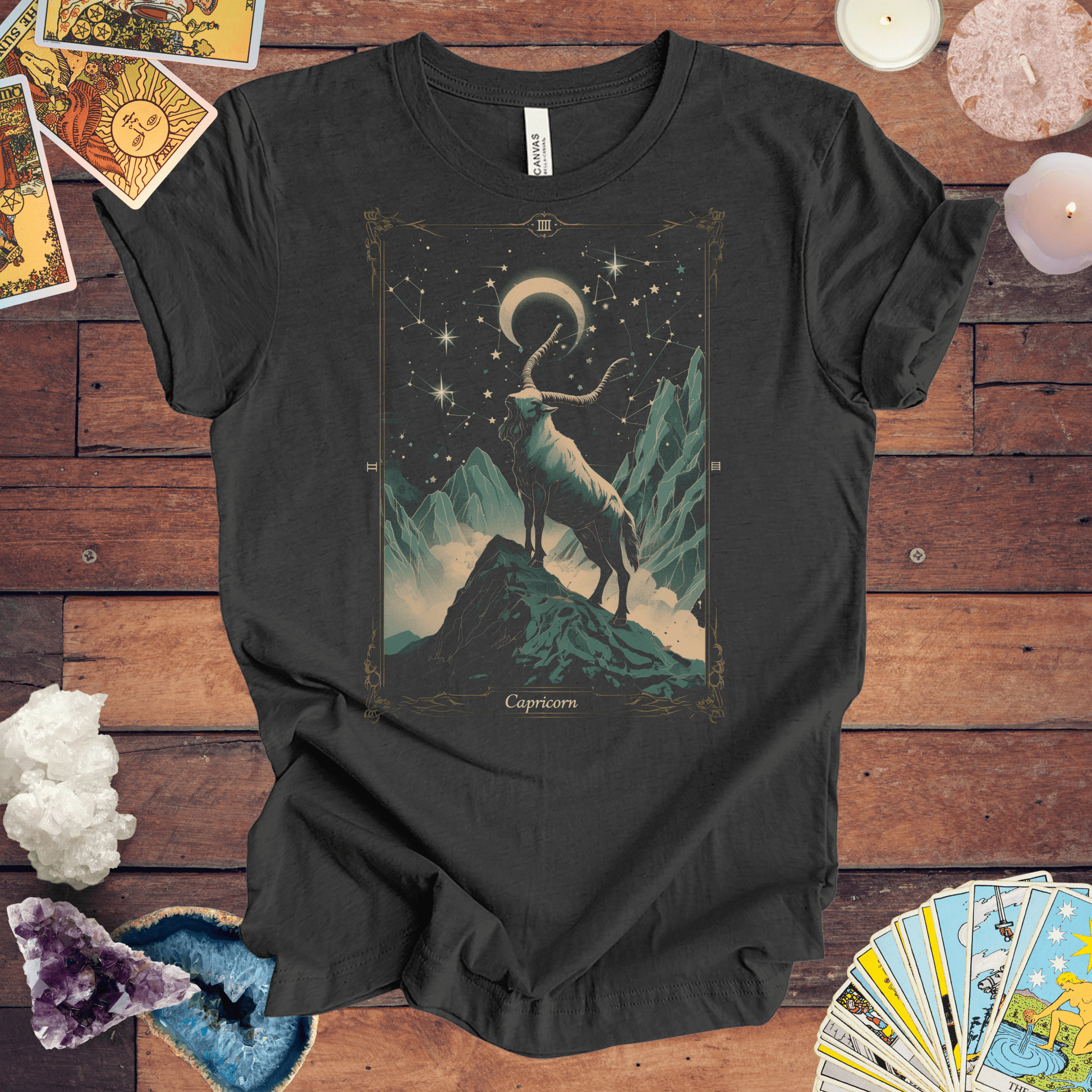 T-Shirt Dark Grey Heather / S The Steadfast Goat: Capricorn Tarot Card T-Shirt