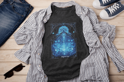 T-Shirt Dark Grey Heather / S The Visionary Water Bearer: Aquarius Tarot Card T-Shirt