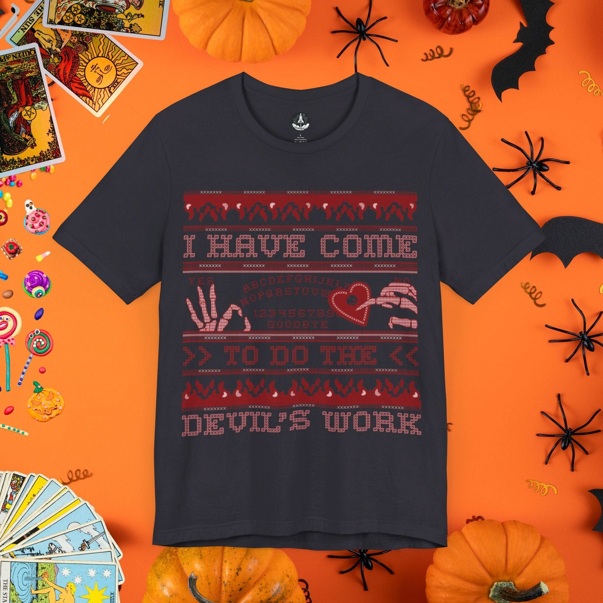 T-Shirt Dark Grey / S Devil's Work - Halloween Ugly Sweater T-Shirt - Halloween Limited Edition