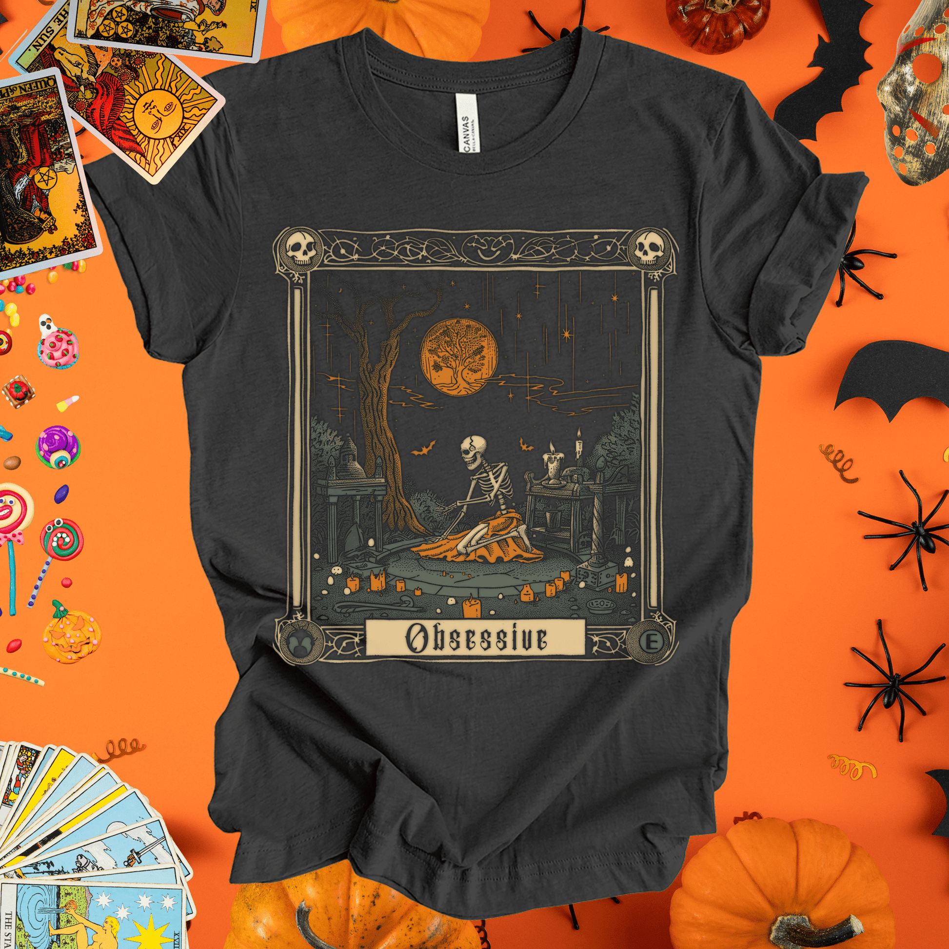 T-Shirt Dark Grey / S Obsessive Skeleton Tarot Card T-Shirt  - Halloween Limited Edition