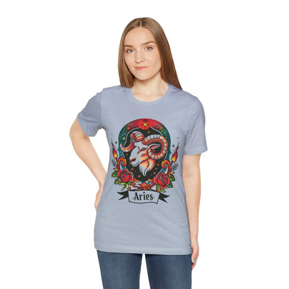 T-Shirt Fiery Aries Tattoo Art T-Shirt - Soft Cotton Zodiac-Inspired T-Shirt