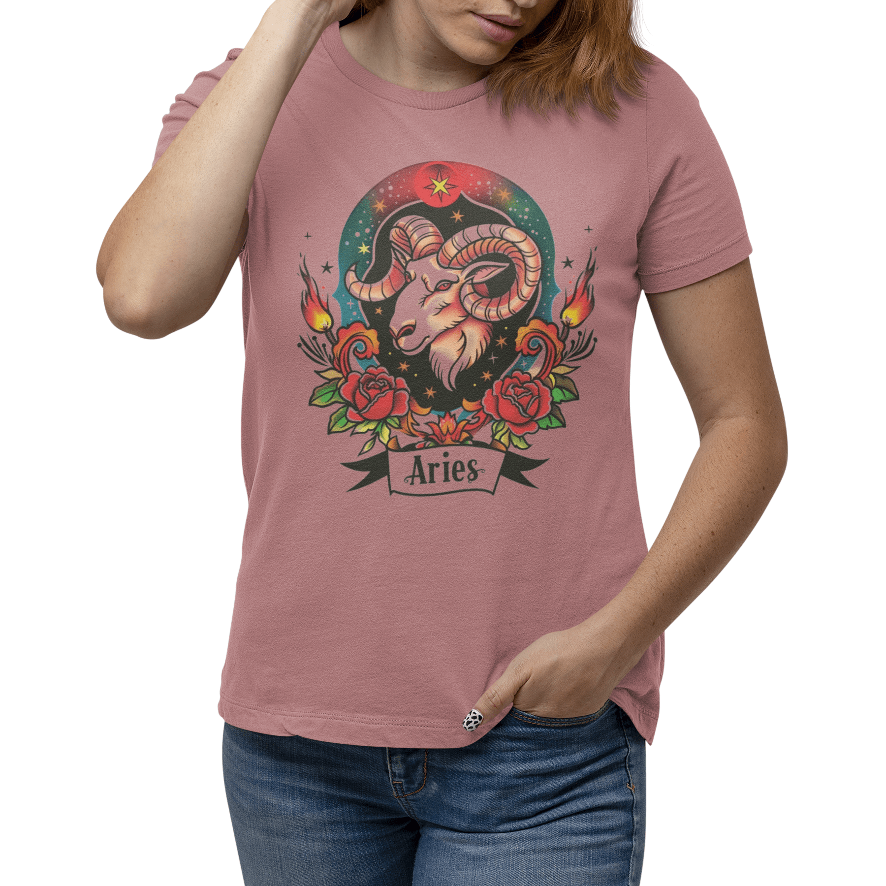 T-Shirt Fiery Aries Tattoo Art T-Shirt - Soft Cotton Zodiac-Inspired T-Shirt