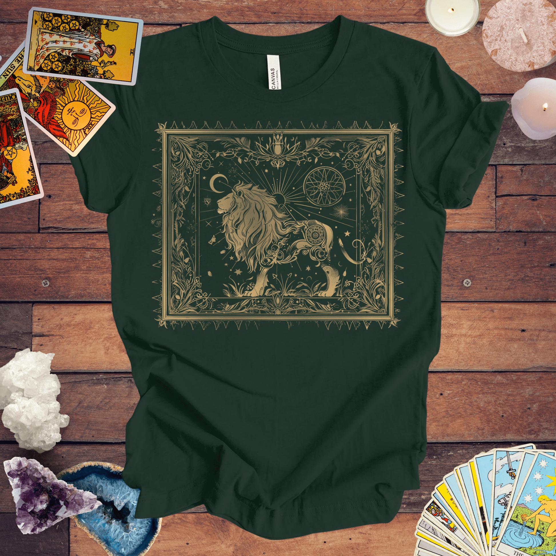 T-Shirt Forest / S Lion's Radiance Leo Tarot Card T-Shirt