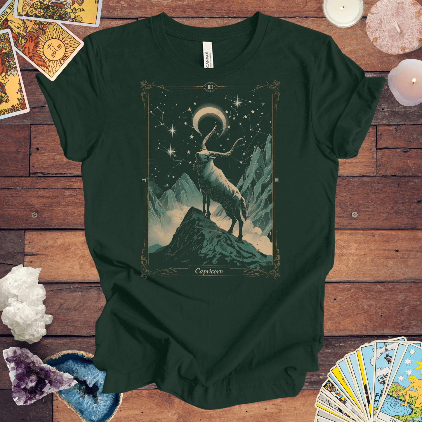 T-Shirt Forest / S The Steadfast Goat: Capricorn Tarot Card T-Shirt