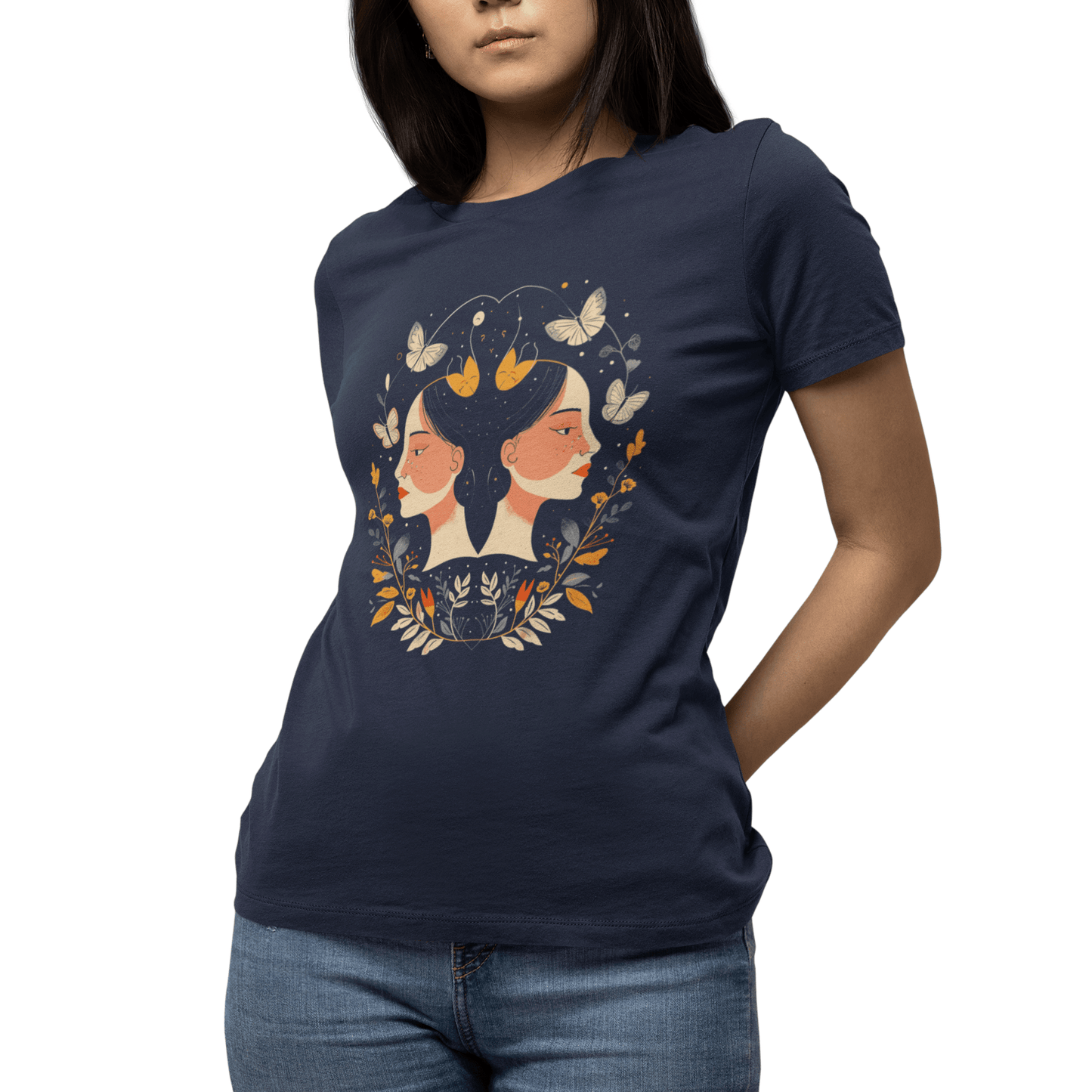 T-Shirt Gemini Cosmic Symmetry T-Shirt: A Harmony of Nature and Stars