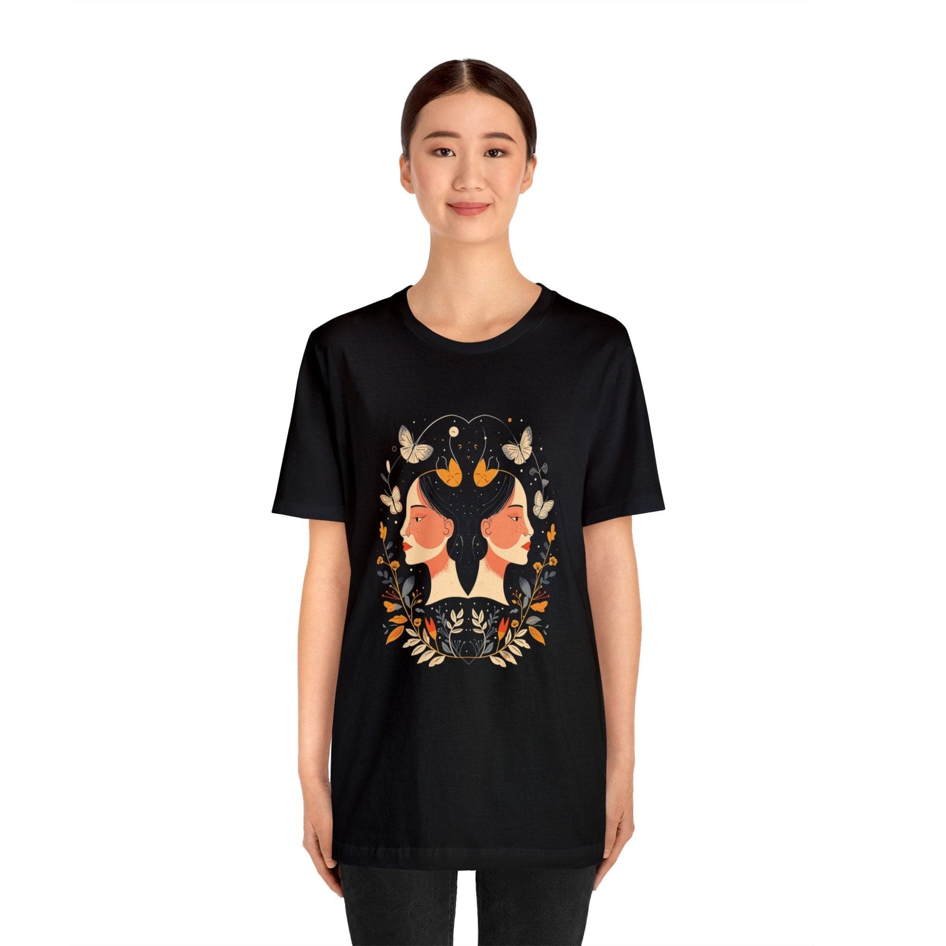 T-Shirt Gemini Cosmic Symmetry T-Shirt: A Harmony of Nature and Stars