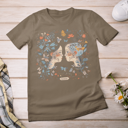 T-Shirt Gemini Floral Whisper T-Shirt: A Dance of Duality in Nature's Embrace
