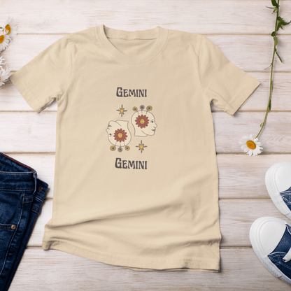 T-Shirt Gemini Flower Power T-Shirt - Retro Zodiac Apparel for Astrology Lovers