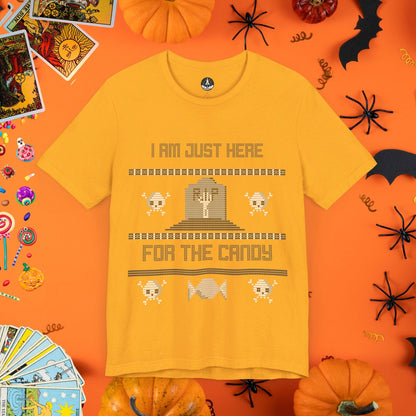 T-Shirt Gold / S Just Here for the Candy - Halloween Ugly Sweater T-Shirt - Halloween Limited Edition