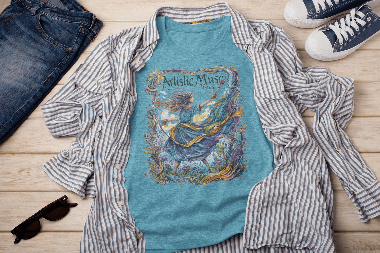 T-Shirt Heather Aqua / S Artistic Muse: Pisces Tarot Card T-Shirt