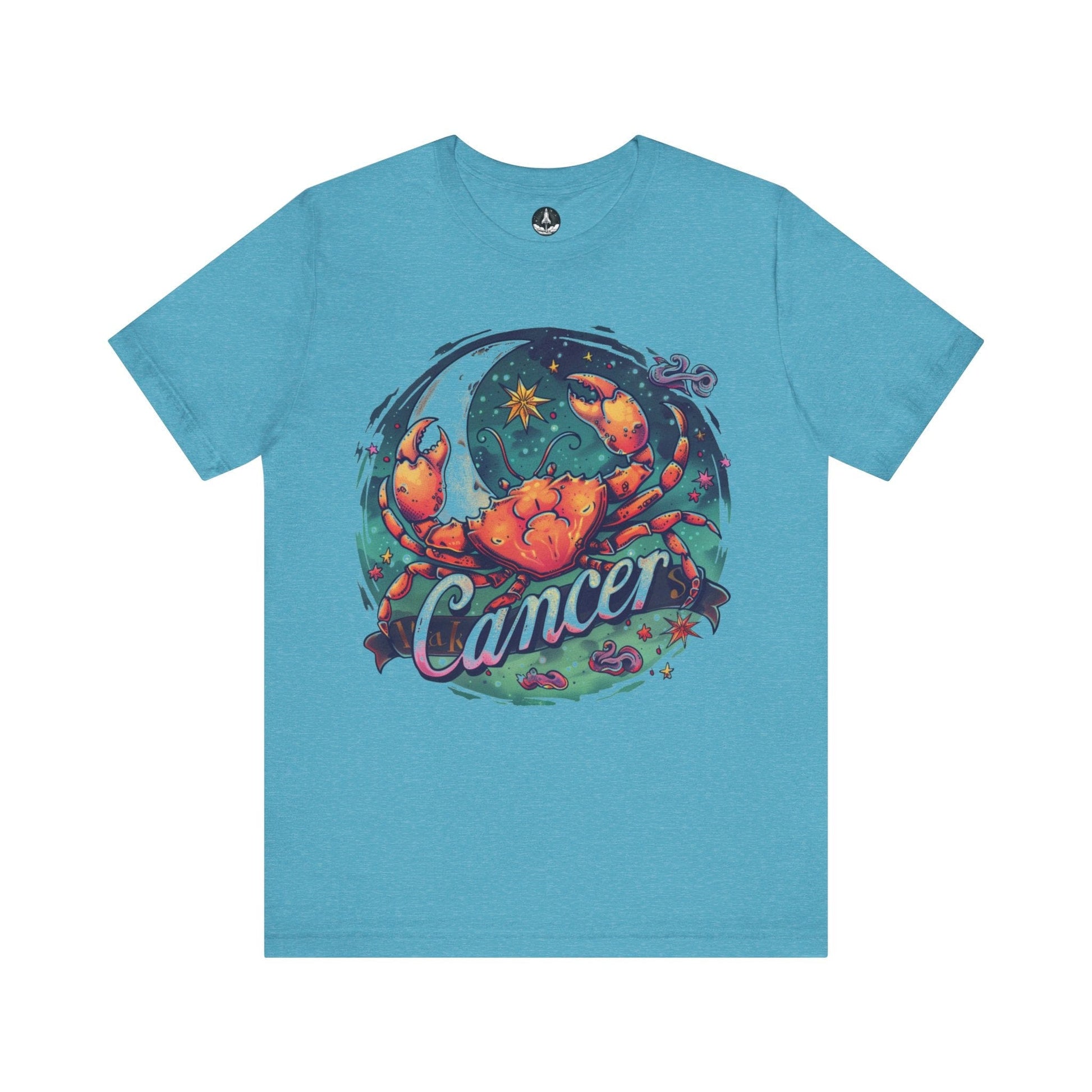 T-Shirt Heather Aqua / S Cancer Zodiac Tattoo Art T-Shirt: Cosmic Crustacean Vibrance