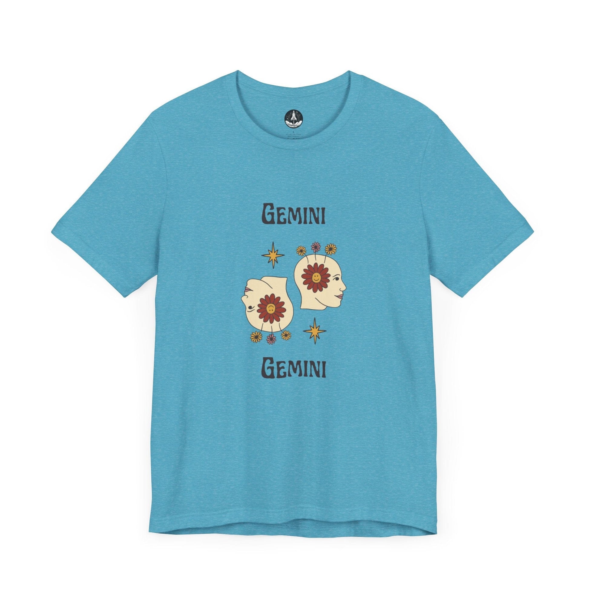 T-Shirt Heather Aqua / S Gemini Flower Power T-Shirt - Retro Zodiac Apparel for Astrology Lovers