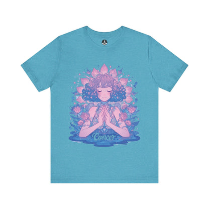 T-Shirt Heather Aqua / S Lunar Bloom Cancer TShirt: Serenity in the Stars