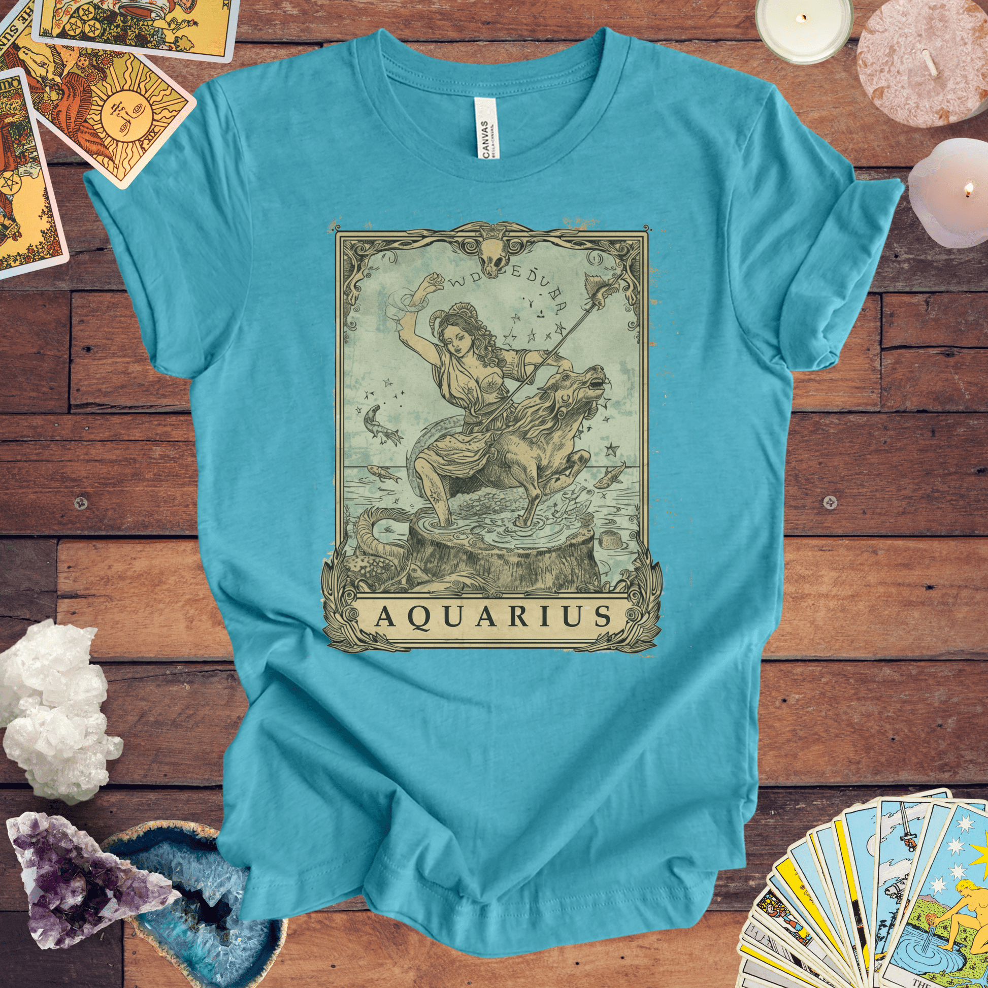 T-Shirt Heather Aqua / S Navigating Mystical Seas: Aquarius Tarot Card T-Shirt