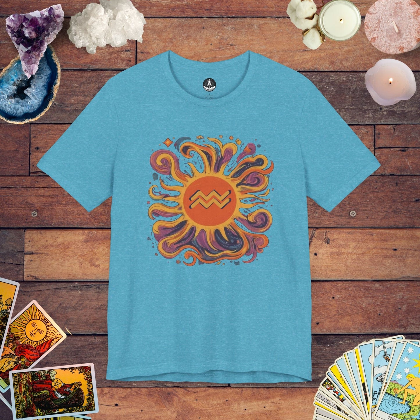 T-Shirt Heather Aqua / S Solar Flair Aquarius T-Shirt: Radiate Your Aquarius Essence