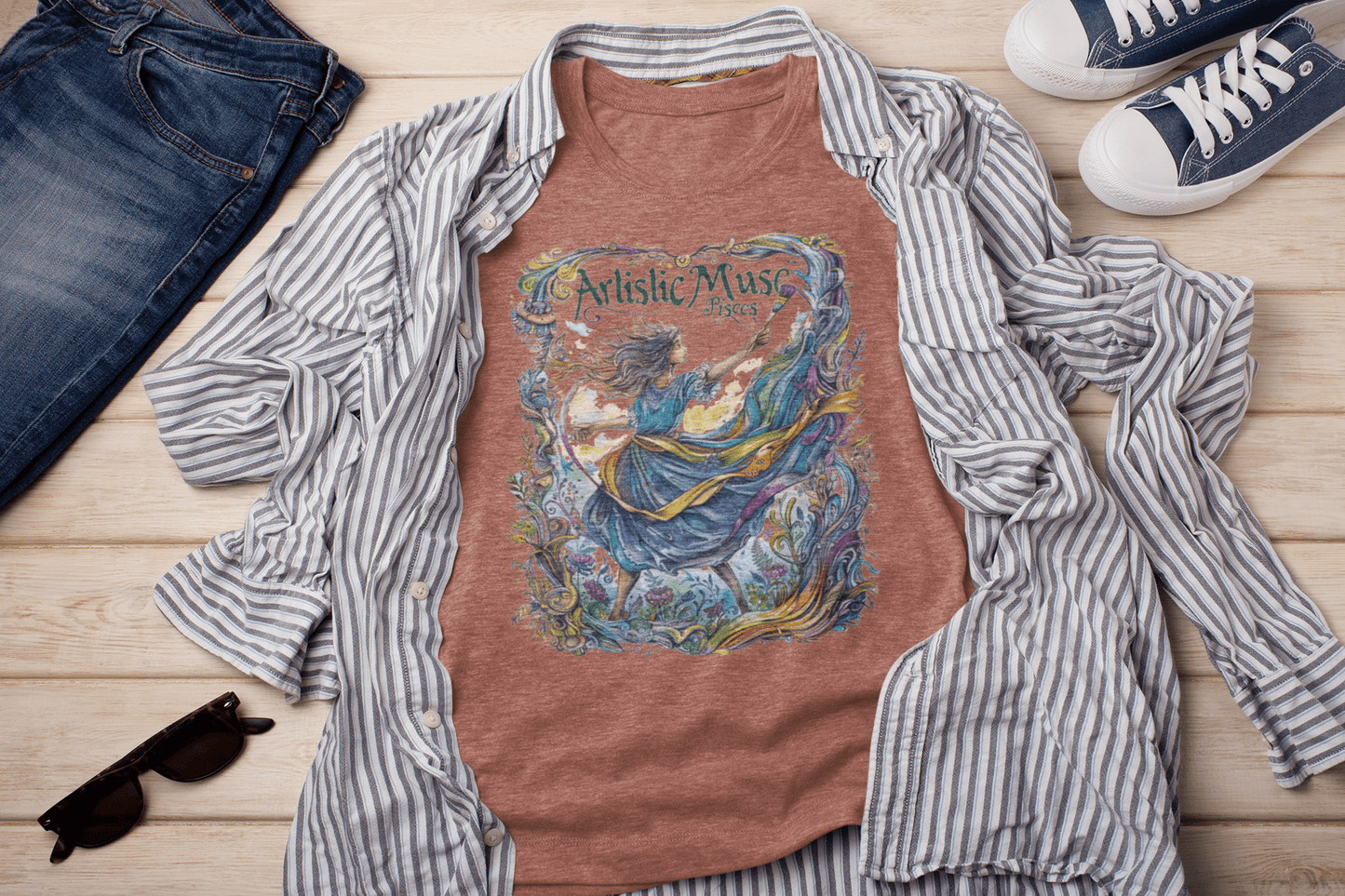 T-Shirt Heather Clay / S Artistic Muse: Pisces Tarot Card T-Shirt