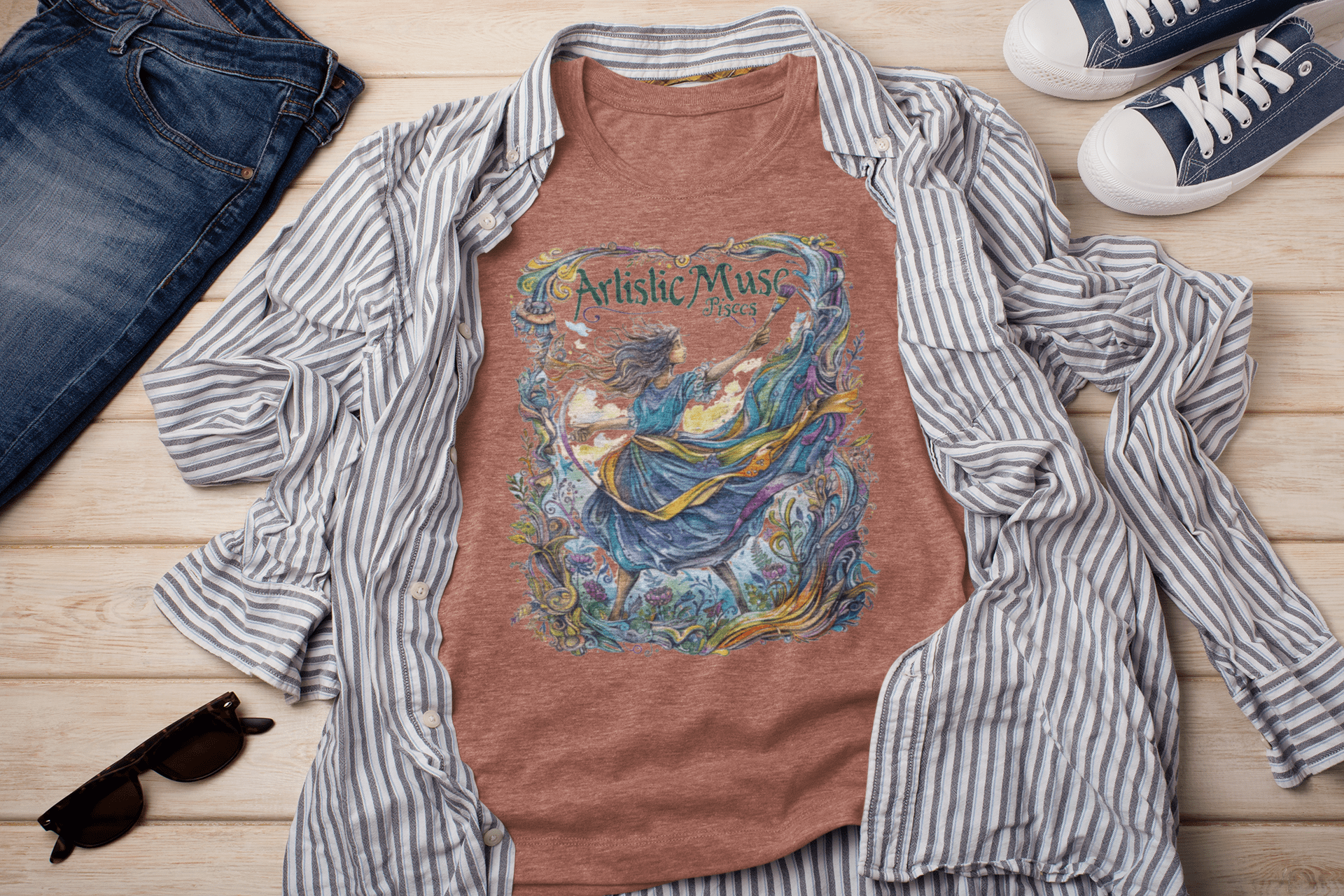 T-Shirt Heather Clay / S Artistic Muse: Pisces Tarot Card T-Shirt