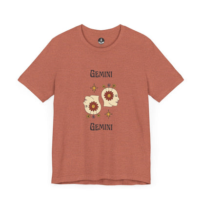 T-Shirt Heather Clay / S Gemini Flower Power T-Shirt - Retro Zodiac Apparel for Astrology Lovers