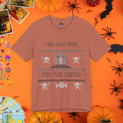 T-Shirt Heather Clay / S Just Here for the Candy - Halloween Ugly Sweater T-Shirt - Halloween Limited Edition