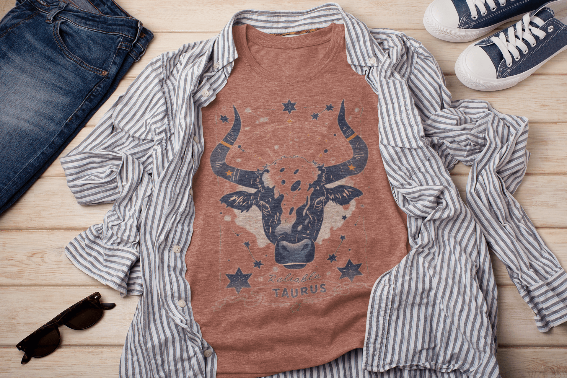 T-Shirt Heather Clay / S Reliable: Taurus Tarot Card T-Shirt